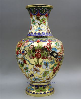 Collecting Chinese cloisonne Handwork carved dragons and phoenixes vase 2