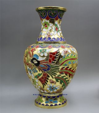 Collecting Chinese cloisonne Handwork carved dragons and phoenixes vase 3