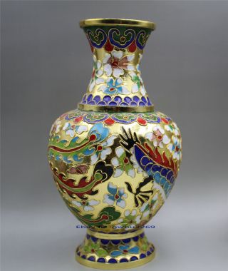 Collecting Chinese cloisonne Handwork carved dragons and phoenixes vase 4