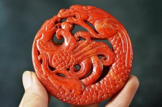 Exquisite Chinese Old Jade Carved Two - Sided Dragon/phoenix Lucky Pendant J4