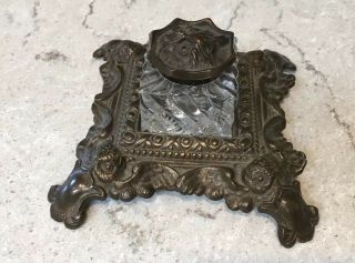 Antique H.  L.  Judd Company Bronze Coated Cast Iron Owl Inkwell