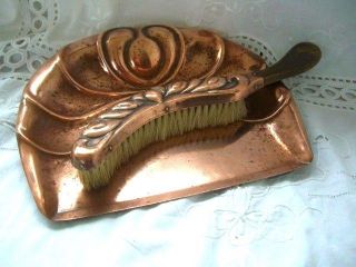 Art Nouveau Arts & Crafts Copper Crumb Tray & Brush