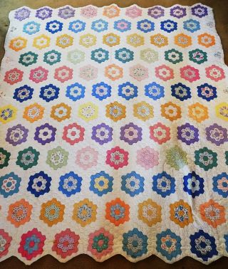 Vintage Flower Garden Quilt Hand Made 87 X 75 1/2