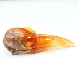 Chinese Hongshan Culture Red Agate Hand Carved Raven Skull Pendant Amulet L305