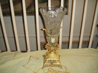 Vintage Victorian Style Table Lamp - Cut Glass Top - Metal Face W/faces Angels