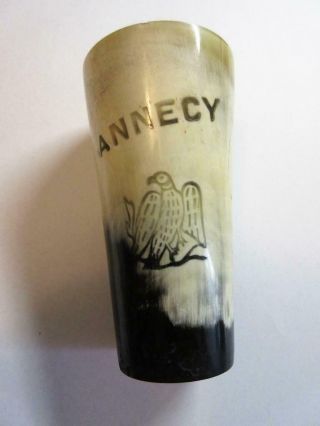 Antique Victorian French Horn Beaker - Annecy With Bird Crest