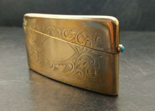 Antique 18ct Rolled Gold Business / Calling Card Case With Turquoise Cabochon. 3