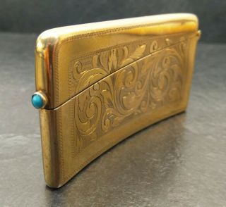 Antique 18ct Rolled Gold Business / Calling Card Case With Turquoise Cabochon. 4