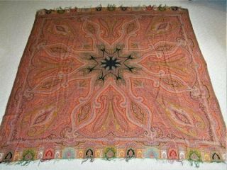 Antique Victorian Persian Woven Wool & Silk Paisley Piano/ladies Shawl