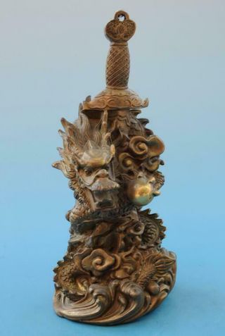 Chinese Old Copper Hand - Carved Dragon Sword Exorcise Evil Spirits Statue E02