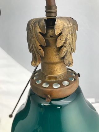 Antique 1920’s Cast Brass Desk Lamp Bell Shape Cased Emeralite Type Shade 5