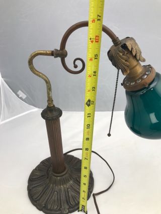 Antique 1920’s Cast Brass Desk Lamp Bell Shape Cased Emeralite Type Shade 7