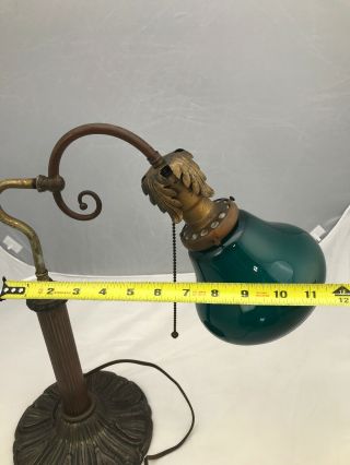 Antique 1920’s Cast Brass Desk Lamp Bell Shape Cased Emeralite Type Shade 8