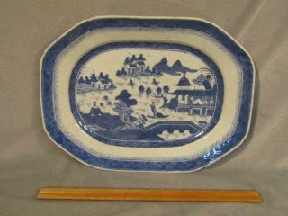 Antique Chinese Export Canton Blue & White 12 Inch Serving Platter / Tray