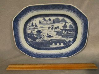 Antique Chinese Export Canton Blue & White 11 Inch Serving Platter / Tray