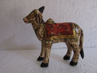 Vintage Old Hand Carved Hand Painted Wooden Cow Nandi Statue,  Collectible