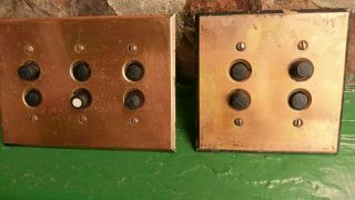 5 C.  1920,  Ge Push Button Light Switches.  2&3 Gang,  W/ Copper Plate Covers.