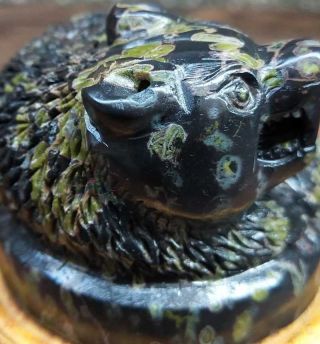 Natural HeTian Jade Jasper Hand - Carved Statue Bear Seal Exquisite Black 4