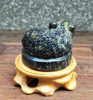 Natural HeTian Jade Jasper Hand - Carved Statue Bear Seal Exquisite Black 5