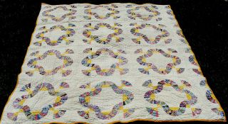 1920s Cotton Patchwork All Hand Quilted Quilt,  75 " X 63 ",