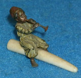 Antique Cold Painted Vienna Bronze Figure Middle Eastern Boy W/ Flute Musician