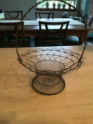 French Wire Egg Basket Antique Vintage Farmhouse Basket Light