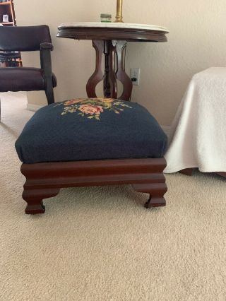 Gorgeous Antique Empire Needlepoint Foot Stool With Wooden Castors