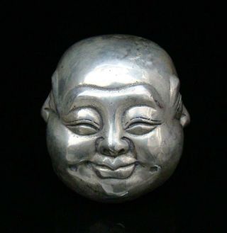80mm Handmade Carving Statue Copper Silver 4 Face Expression Buddha Deco Art