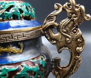 Handmade Carving Brass Cloisonne Coloured drawing Incense Burners dragon 4