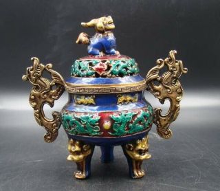Handmade Carving Brass Cloisonne Coloured drawing Incense Burners dragon 5