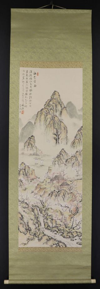 JAPANESE HANGING SCROLL ART Painting Sansui Landscape Asian antique E8034 2