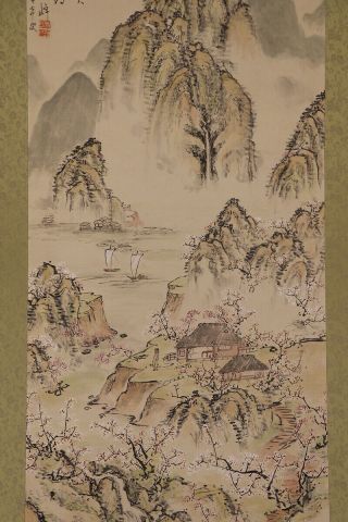 JAPANESE HANGING SCROLL ART Painting Sansui Landscape Asian antique E8034 4