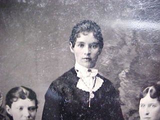 1860s LARGE 1/2 PLATE TINTYPE FOUR VICTORIAN LADIES WITH ONE VERY PRETTY W/ FAN 3