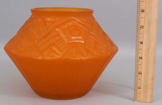 Antique Czechoslovakian Art Deco Hand Blown Pressed Tangerine Art Glass Vase