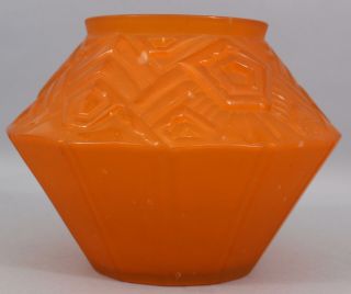 Antique Czechoslovakian Art Deco Hand Blown Pressed Tangerine Art Glass Vase 6