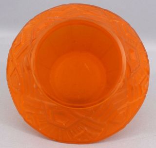 Antique Czechoslovakian Art Deco Hand Blown Pressed Tangerine Art Glass Vase 8