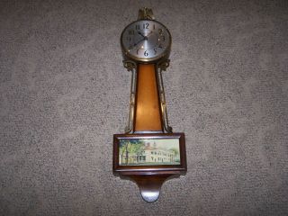 Vintage Sessions Banjo Electric Clock W/eagle Finial & Mt Vernon Image