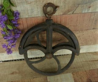Huge Antique Primitive Cast Iron Barn Hay Lift Pulley Old Farm Tool Rustic
