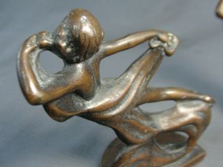 Rare Antique Hubley Bronzed Iron Nude In Clouds Bookends Art Deco Era 73 6