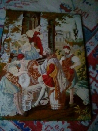 Antique Berlin Woolwork Tapestry Needlepoint Picture.  Hand Worked