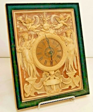 Unique Vintage 3d Cherub Angel Plaque Wall Clock Art Nouveau - Restoration Needed