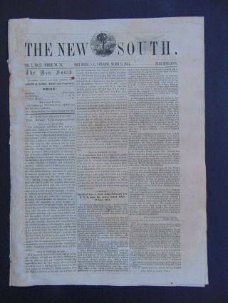1864 " The South " Newspaper - Civil War - Port Royal South Carolina