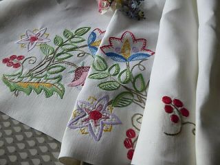 Vintage Hand Embroidered Linen Curtains/ Embroidered Jacobean/arts&crafts Style