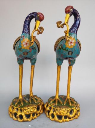 Chinese Pure Brass Cloisonne Red - Crowned Crane Incense Burner A Pair