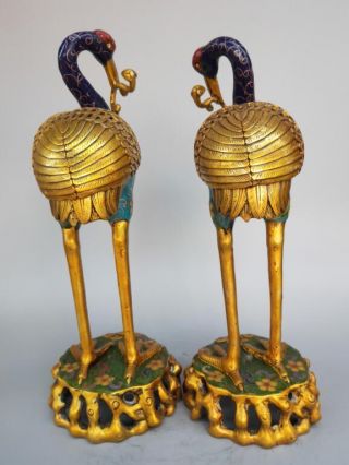 Chinese pure brass cloisonne red - crowned crane incense burner A pair 3