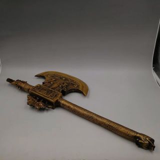 China Antique Brass Axe Carving Decoration Town House Evil Statue