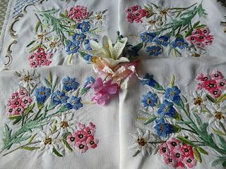 Vintage Hand Embroidered Tablecloth/ Exquisite Assorted Bouquets - Stunning/unused