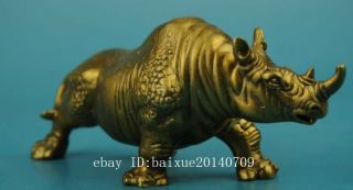 chinese old Pure copper hand - carved rhinoceros statue b02 5