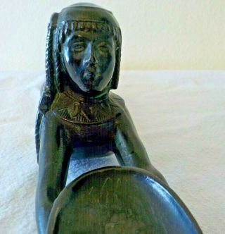 Vintage 1920 ' s 1930 Art Deco Egyptian cast iron black laying lady incense burner 3