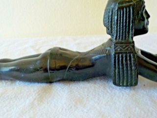 Vintage 1920 ' s 1930 Art Deco Egyptian cast iron black laying lady incense burner 4